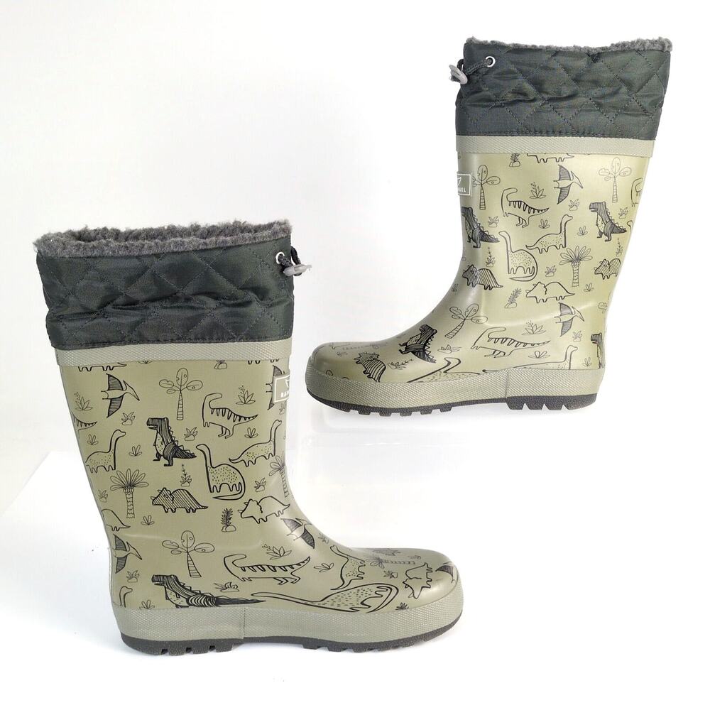 RainAngel Kids Boys 4 Gray Dinosaur Print Rubber Rain Boots, Insulated Lining - Picture 5 of 11